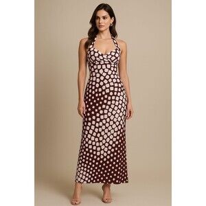 DIANE von FURSTENBERG Vintage Maxi Dress 100% SILK Size 8 Jocelyn Brown White